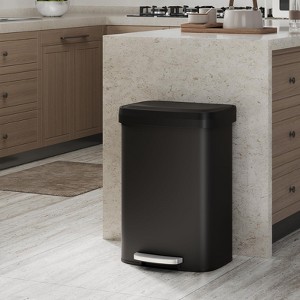 13 Gallon / 50 L Stainless Steel Trash Can with Lid, Large Garbage Can for Kitchen, Rustproof Step-on Kitchen Metal Trash Bin with Liner Rim - 1 of 4