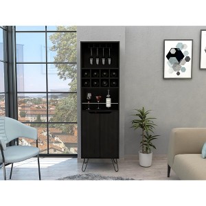Gulches 8 Bottle Wine Rack 4.4''H x 4.4''W, 4 Steel Legs 7.5''H, Lower 2 Door Cabinet and Middle Prep Shelf with Metal Rail - 1 of 4