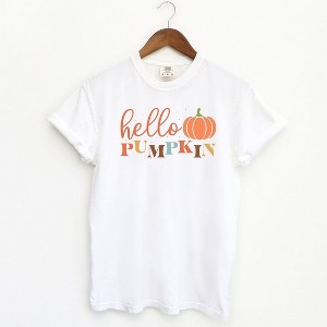 Simply Sage Market Women's Cursive Hello Pumpkin Short Sleeve Garment Dyed Tee - 1 of 2