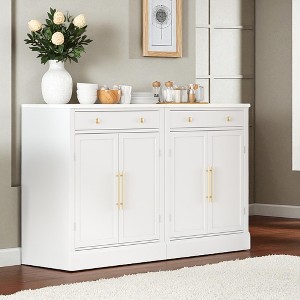 Modern Freestanding Kitchen Pantry,Buffet Food Storage, Coffee Bar Cabinet with Drawer, 2 Adjustable Shelves for Dining, Kitchen, Set of 2 - 1 of 4