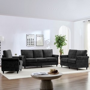 Mjkone 3 Piece Chenille Living Room Sofa Set,Modern 3-Seater Sofa Couch&Loveseat Sofa&Single Sofa Armchair Set,Unique Riveted Look - 1 of 4