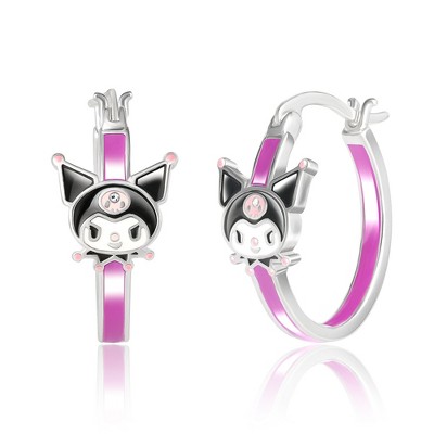 Hello Kitty Womens Cubic Zirconia And Enamel Hoop Earrings : Target