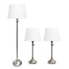 Set of 3 Adjustable Lamp Set (2 Table Lamps and 1 Floor Lamp) Metallic Silver - Elegant Designs: Brushed Nickel Finish, White Shades - 2 of 4