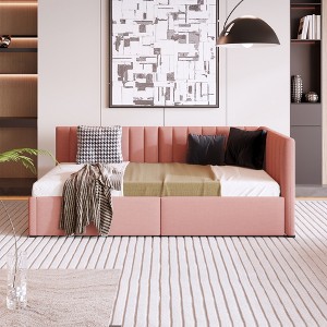 Twin Size Sofa Bed Frame, Linen Fabric Upholstered Daybed with 2 Storage Drawers, No Box Spring Needed - ModernLuxe - 1 of 4