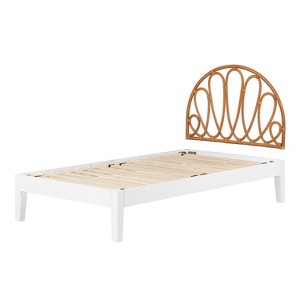 HomeStock Wooden Bed and Rattan Wall-Mounted Flower Petals Headboard Set White and Natural Bloom, Twin - 1 of 4
