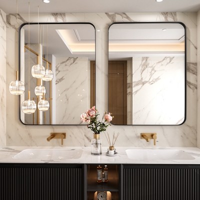 Tempered Glass Rounded Rectangle Framed Wall-Mounted Bathroom Vanity Mirror