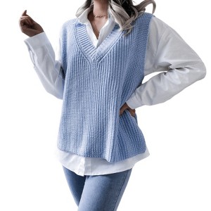 Clearlove Women's Sweater Vest V Neck Relaxed Fit Knit Vest Sleeveless Casual Sweater Waistcoat - 1 of 4