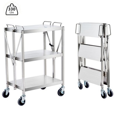 Folding Cart with Wheels,3-Tier Fold up Rolling Cart with Handle,330LBS Weight Capacity,Utility Cart for Office Home Warehouse