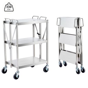 Folding Cart with Wheels,3-Tier Fold up Rolling Cart with Handle,330LBS Weight Capacity,Utility Cart for Office Home Warehouse - 1 of 4