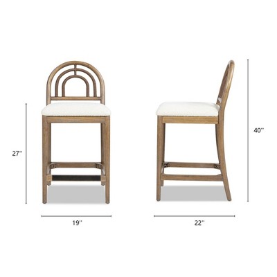 Leon 27" Arched Back Wood and Upholstered Counter Stools, Set of 2, Ivory White