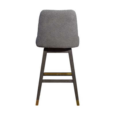 Grey Oak Wood Swivel Bar Stool with Boucle Fabric