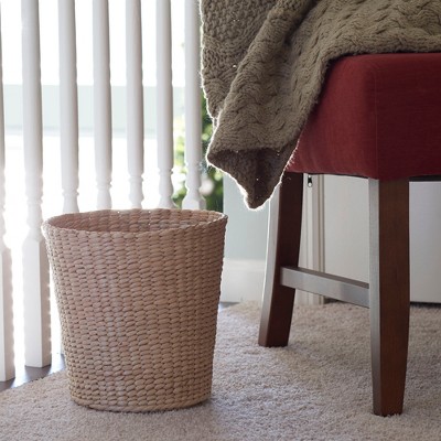Natural Cattail Woven Cylindrical Waste Basket