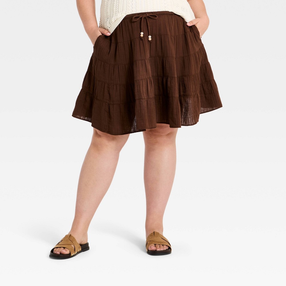 Women's Tiered Mini Full Skirt - Universal Thread™ Brown 1X