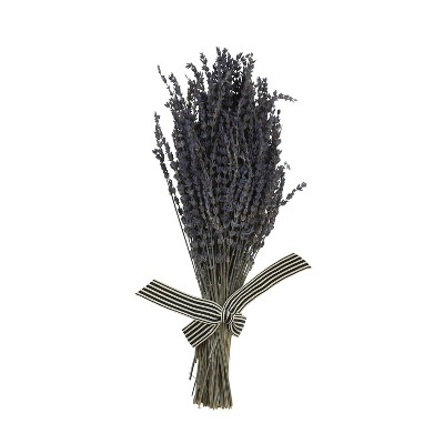 14.5" x 1.25" Dried Natural Lavender Plant Bunch with Striped Ribbon - 3R Studios