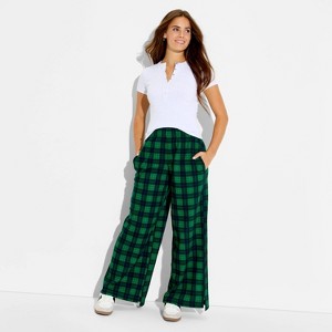 Women's DK Ground Plaid Graphic Sweatpants - Forest Green - 1 of 3