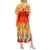 LA LEELA Women's House Daily Routine Evening Wear Holiday Casual Loungewear Oversize Slit Dress Caftan Maxi Top Night Shirts 2X-3X Orange, Floral - 3 of 4