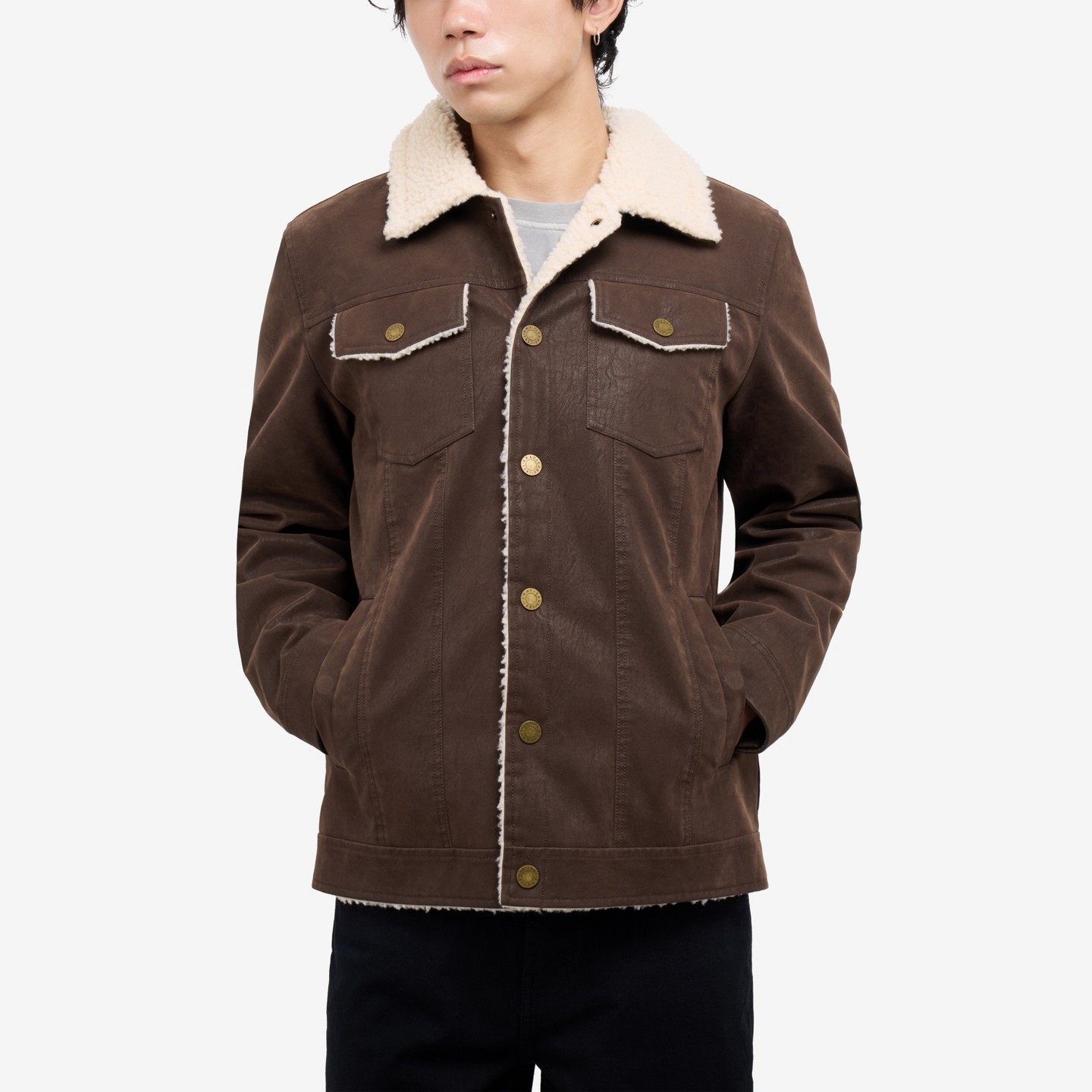 Мужская куртка X RAY Jacket With Faux Shearling Lining in Dark Brown, цвет: Тёмный коричневый — фото 4
