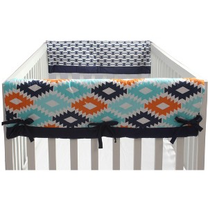 Bacati - Liam Crib Rail Guard Covers Set of 2 Aqua/Orange/Navy - 1 of 4