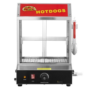 VEVOR Hot Dog Steamer, 28.5QT, 2-Tier Hot Dog Hut Steamer, 86℉~185℉ Temperature Control, Electric Bun Warmer with Tempered Glass Slide Doors - 1 of 4