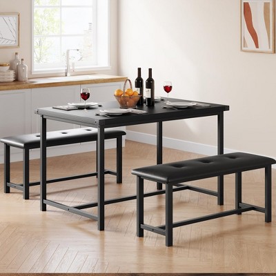 Dining Table Set for 4, Kitchen Table with 2 Upholstered Benches, Rectangular Dining Room Table Set