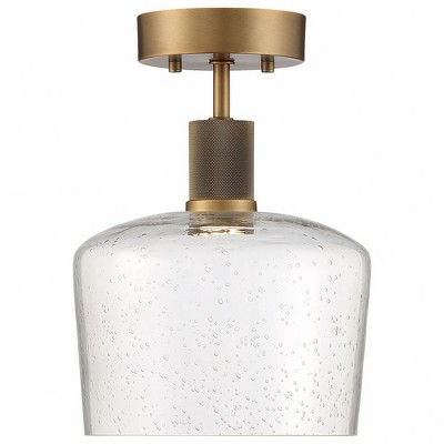 Antique Brushed Brass LED Semi-Flush Mount with Seeded Glass