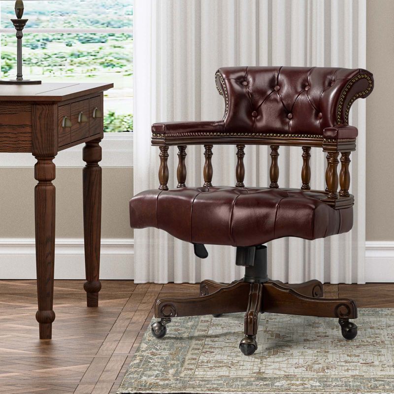 Zacharie  Chesterfield Captains Classical Genuine Leather Height-adjustable Executive Chair with Nailhead Trims  | KARAT HOME, 1 of 12
