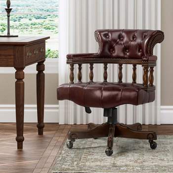 Zacharie  Chesterfield Captains Classical Genuine Leather Height-adjustable Executive Chair with Nailhead Trims  | KARAT HOME