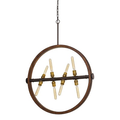 33" x 33" Metal and Wood Teramo Chandelier with Glass Shade Brown - Cal Lighting