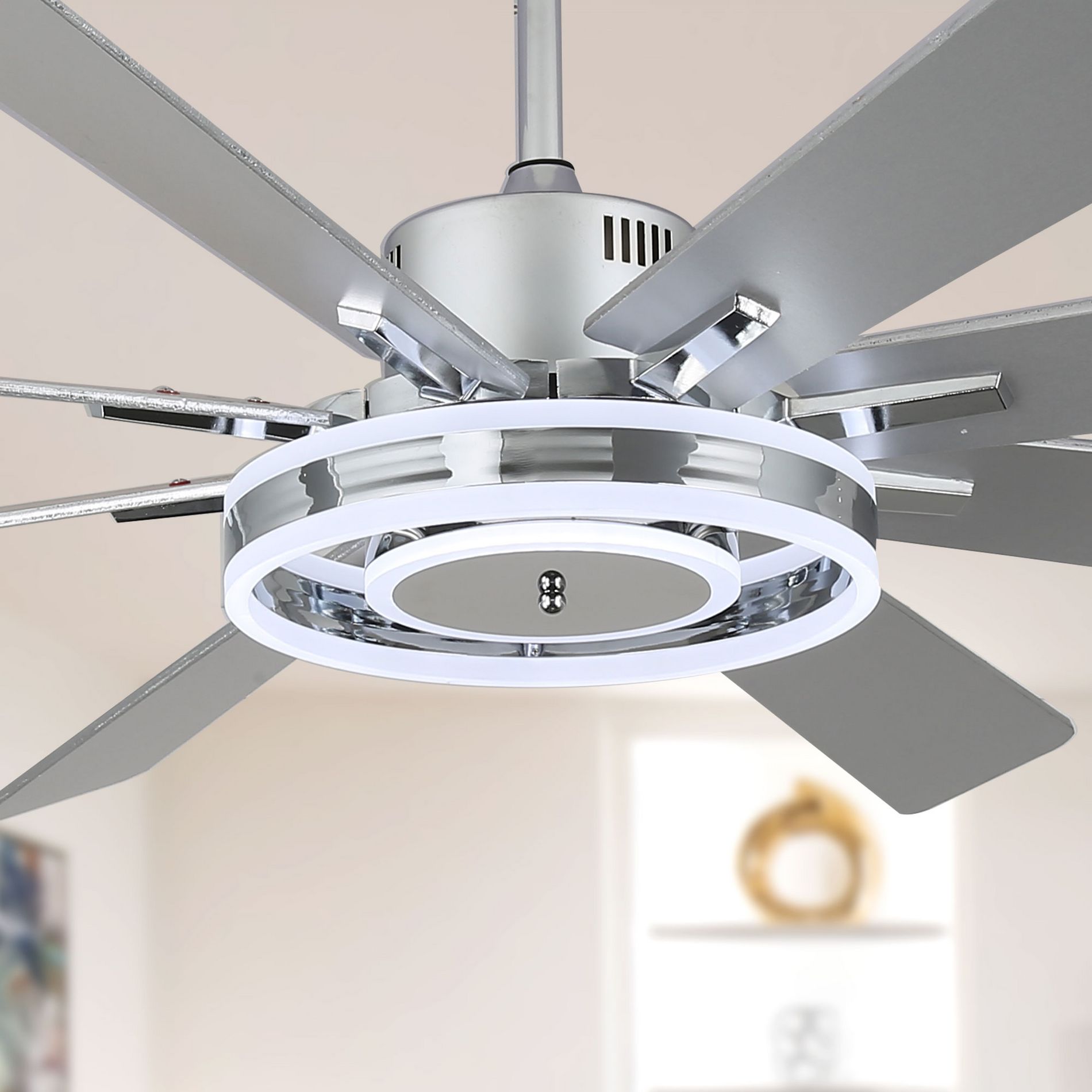 Bella Depot 72" Modern Silver Large Ceiling Fan 6-Speed Reversible Fan Light with Dimmable Light and Remote Control