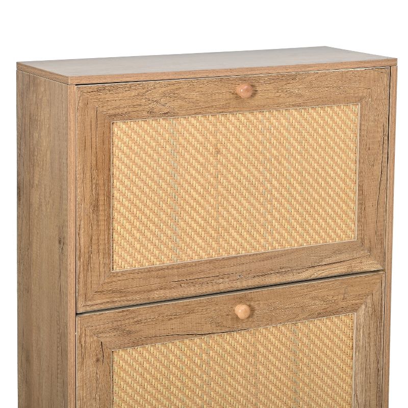 Freestanding Rattan Shoe Cabinet With 3 Flip Drawers and Metal Legs For Entrance, Hallway and Bedroom, Natural - ModernLuxe, 4 of 7