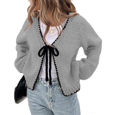 Womens Fall Cardigan Sweaters 2025 Long Sleeve Open Front Tie Knit Loose Cute Lightweight Sweater