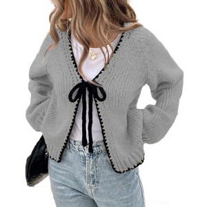 Womens Fall Cardigan Sweaters 2025 Long Sleeve Open Front Tie Knit Loose Cute Lightweight Sweater - 1 of 2