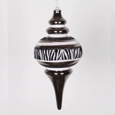 Vickerman 10" Black and White Zebra Stripes Christmas Finial Ornament