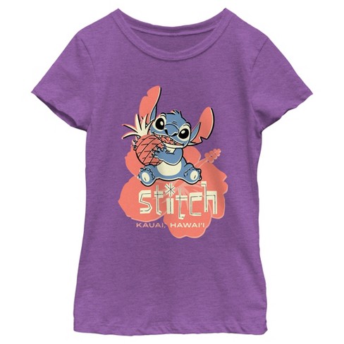 Girl's Lilo & Stitch Kauai Pineapple Stitch T-Shirt - Purple Berry - X Small