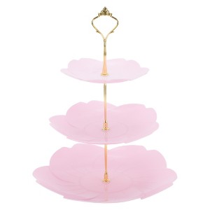 Unique Bargains 3 Tier Dessert Cupcake Stand Flower Shape Cup Cake Holder Tower Pink Gold Tone - 1 of 4