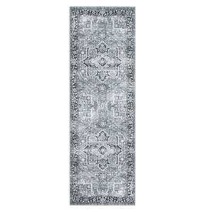 Vintage Distressed Floral Print Area Rug for Bedroom Living Room, Chenille Low Pile Retro Carpet for Kitchen Dining Room - 1 of 4
