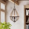 LNC Timeless 4-Light 13.4" Farmhouse/Rustic Lantern Mini Chandelier, Rustic Bronze and Weathered Gray Wood Tone - 2 of 4