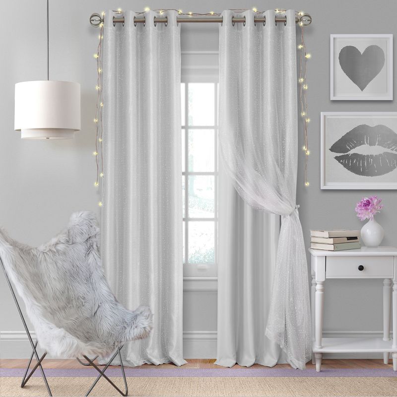 Aurora Kids Room Darkening Sheer Sparkle Overlay Single Curtain Panel - Elrene Home Fashions, 2 of 5