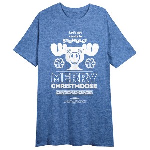 National Lampoon's Christmas Vacation Merry Christmoose Crew Neck Short Sleeve Blue Heather Women's Night Shirt - 1 of 2