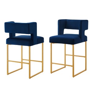 Lyngins Bar Stools Set of 2 with Open Backrest,Upholstered Kitchen Chairs with Built-in Footrest,Velvet Counter Stools for Kitchen Island,Pub - 1 of 4