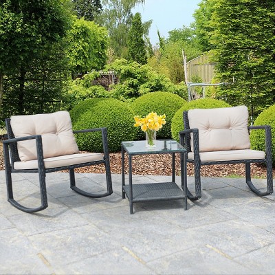 Tangkula 3 PCS Patio Rattan Wicker Chaise Chair Table Set Outdoor Rattan Furniture