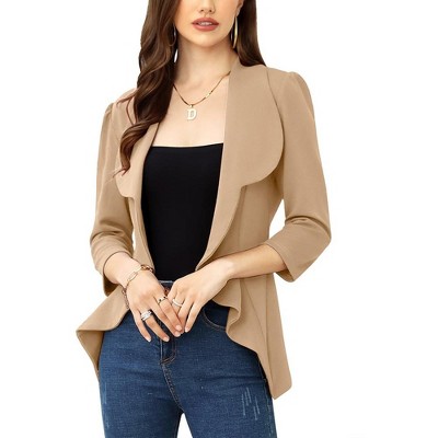 WhizMax Women's Business Casual Blazer 3/4 Sleeve Dressy Open Front Work Office Cardigan Cropped Suit Jacket