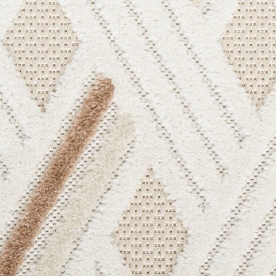 Ivory and Beige Geometric Synthetic Rectangular Area Rug 7'10" x 9'10"