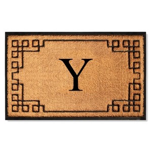 A1HC Bordered Designed Natural Coir & Rubber Monogrammed Doormat, Heavy Duty, Non-Slip Entry Mat - 1 of 4