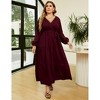 V Neck Maxi Wrap Dress for Plus Size Women Long Sleeves High Waist Ruffle Casual Belt Dress - 2 of 4