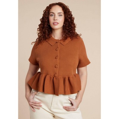 ELOQUII Short Sleeve Cardigan With Peplum