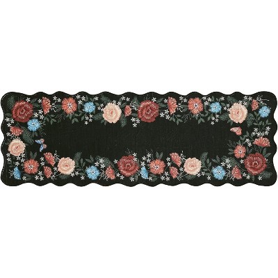 Vintage Floral Runner Rug Washable Low Pile, Non-Slip Distressed Carpet for Entryway Living Room Bedroom, Faux Wool Soft Area Rug