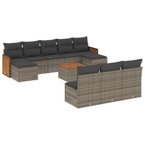 vidaXL 11 Piece Patio Sofa Set with Cushions Gray and Dark Gray Poly Rattan - With Table - 1 of 4
