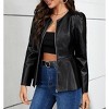 Coolmee Womens Faux Leather Jacket  Puff Long Sleeve Motorcycle Zipper Bomber PU Bike Peplum Coat - 4 of 4