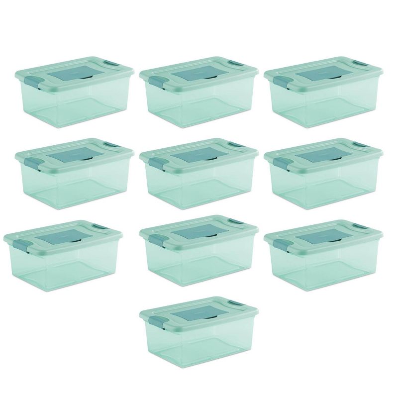 Sterilite 15 Quart Fresh Scent Stackable Storage Box Container (10 Pack), Aqua, 1 of 7